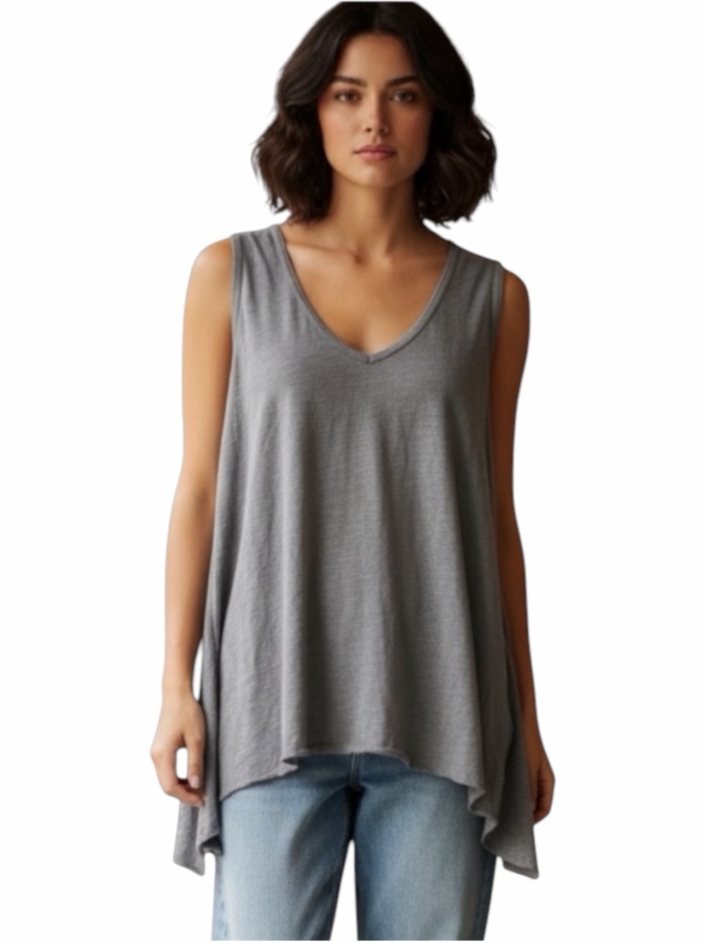 NWT BP Nordstrom Gray Slub Knit V Neck Flowy Swing Tank Top S BP345520MI